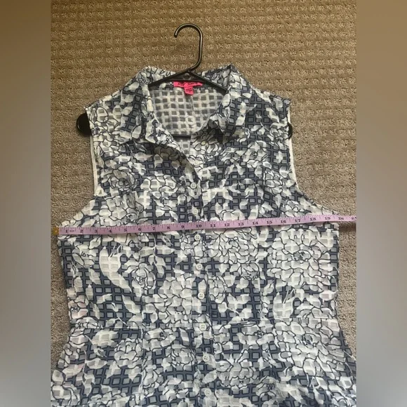 Betsey Johnson Blue & White Floral Grid Burnout Fit Flare Dress - Picture 6 of 10